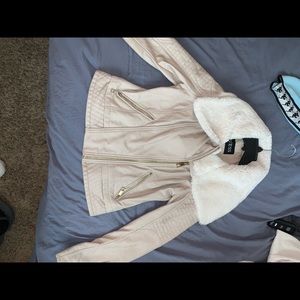 Guess leather jacket with fur